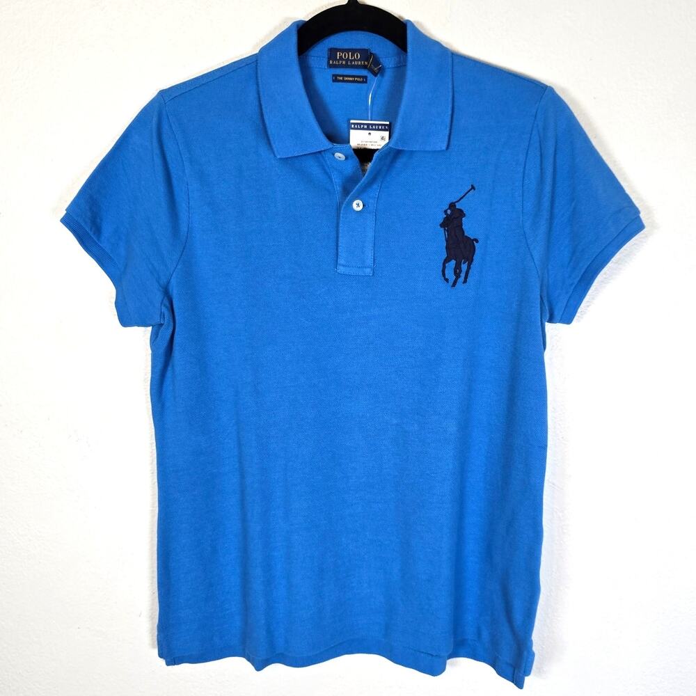Polo Ralph Lauren Skinny Fit Polo Women's L Cobalt Blue Heritage LG Pony Preppy